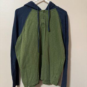 🧵 243 • Aeropostale Raglan Hoodie | Two-Tone Knit Henley Pullover